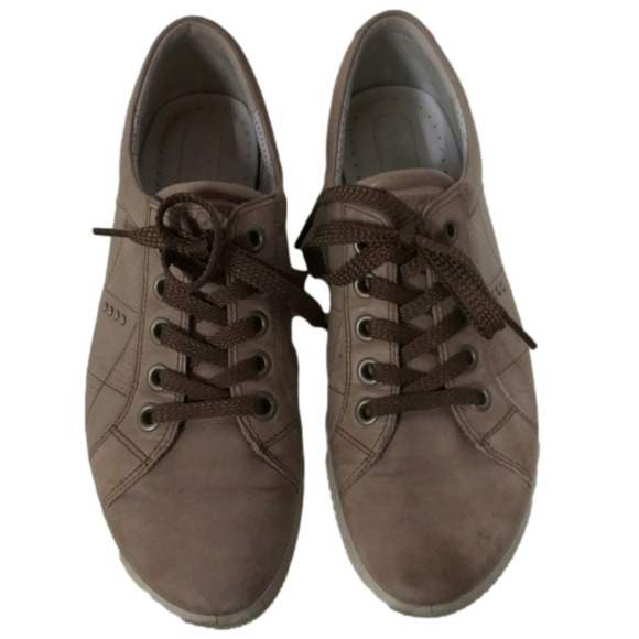 𝅺ECCO Tan Diamond Stitched Leather Upper Round Toe Lace Up Low Top Sneaker Shoe - Picture 2 of 8